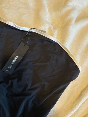 Fashion Nova Black Strapless Jumpsuit with White Trim